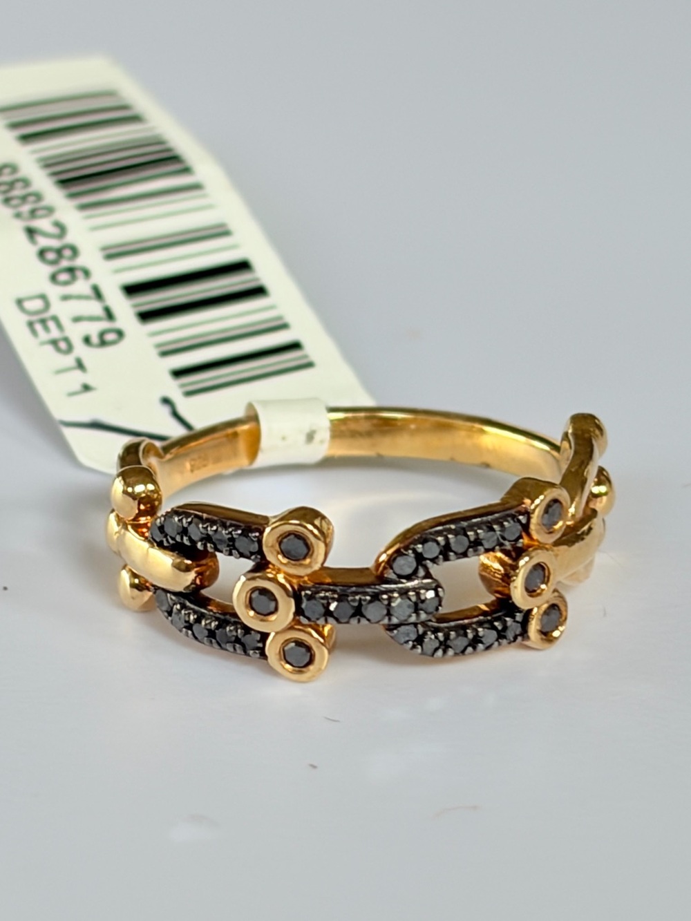 Rarities Carol Brodie GENUINE  1/5ctw BLACK Diamond Horseshoe Link Ring  7 NWT - Picture 4 of 12